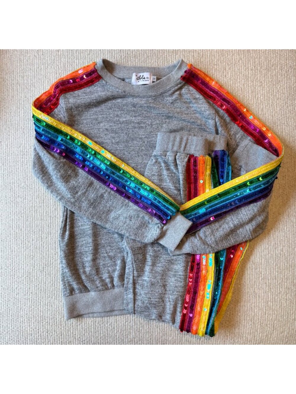 Lola + The Boys Girls Size 12 Gray Rainbow Sequin Tracksuit Matching Set
